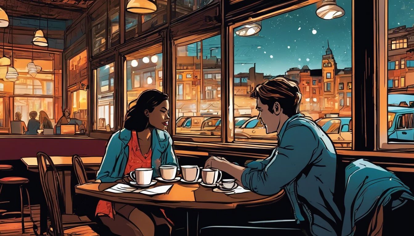 A couple enjoying conversation in a cozy coffee shop with city lights. the-importance-of-having-a-structured-second-date-215514691-3039629