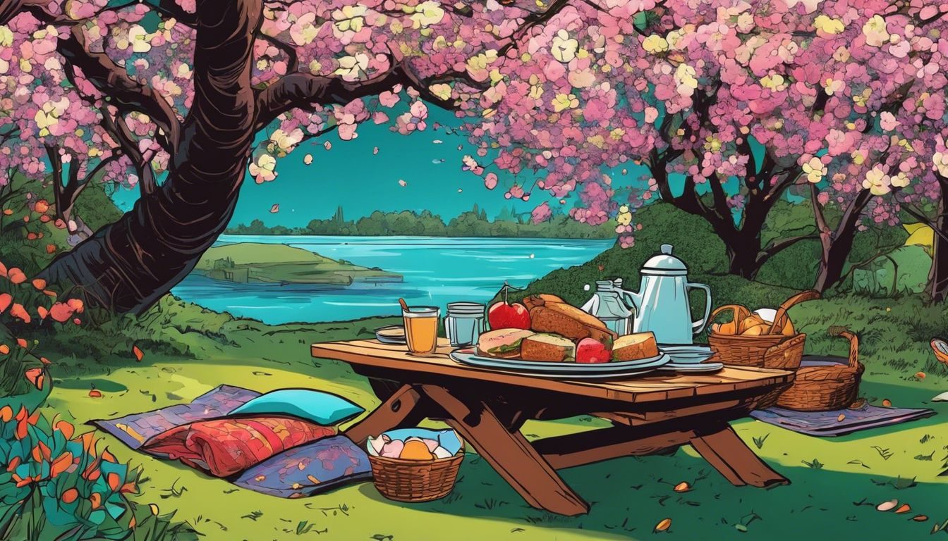 A picturesque garden picnic under a blossoming cherry tree with food and flowers. tips-to-make-the-second-date-memorable-215514278-3532905
